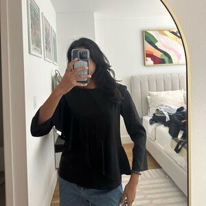 Zara black work blouse with asymmetric ruffle detail